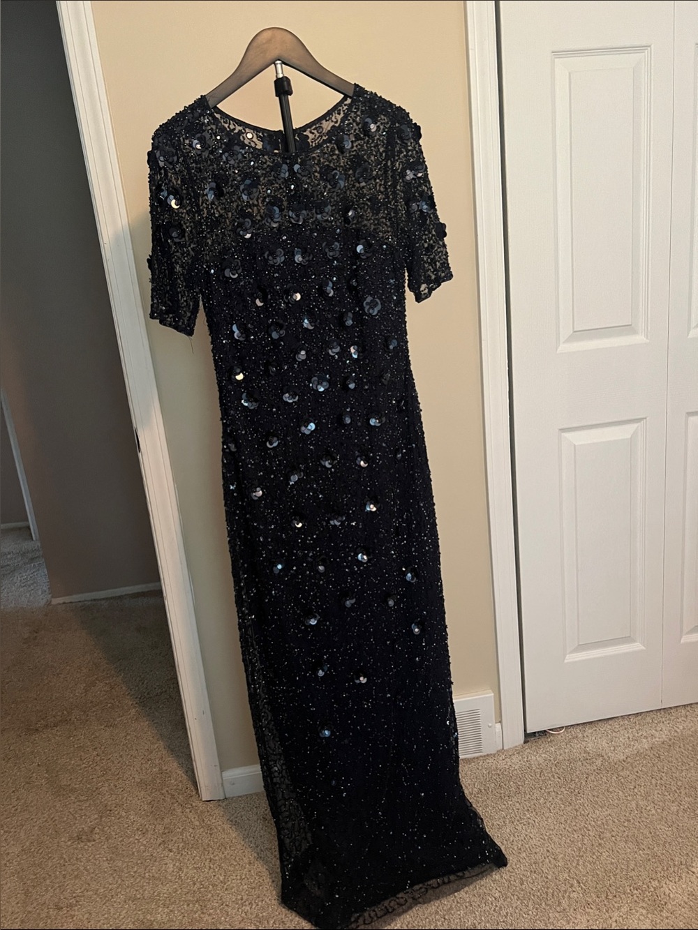Adrianna Papell Navy Sequin Maxi Dress